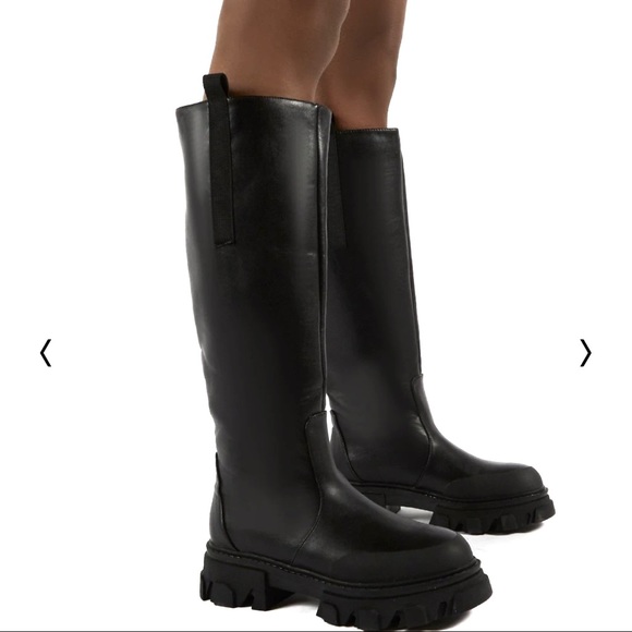 PUBLIC DESIRE β GENIUS BLACK KNEE HIGH CHUNKY SOLE BOOTS, WIDE FIT, SIZE US 6 - Picture 4 of 14